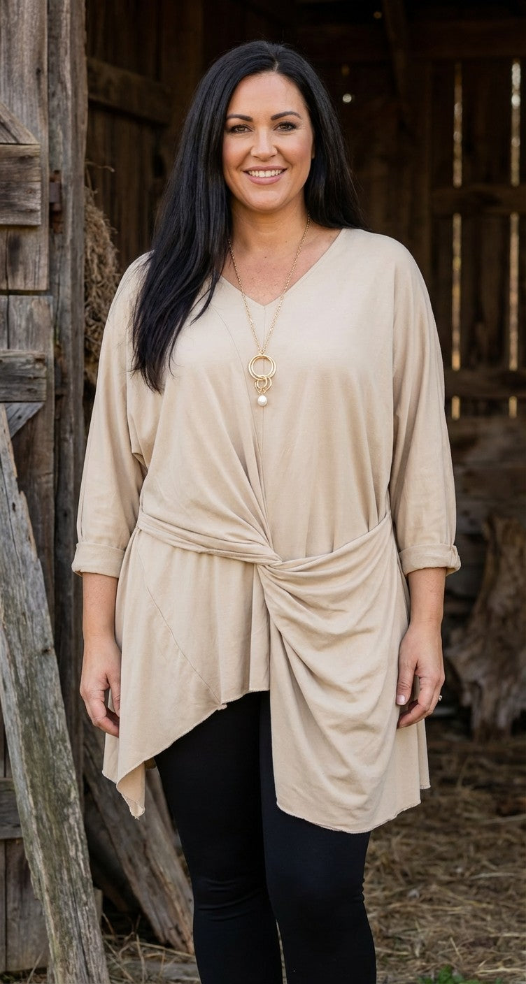 Italian Twisted Front V Neck Top