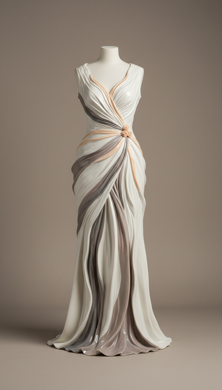 Porcelain silk sculpted dress