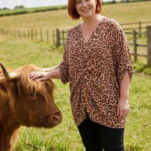 Leopard Print Twisted Front Batwing Oversized Top