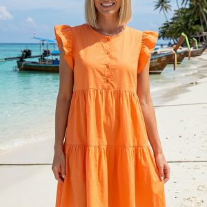 Frilled Cotton Short Sleeved Dress