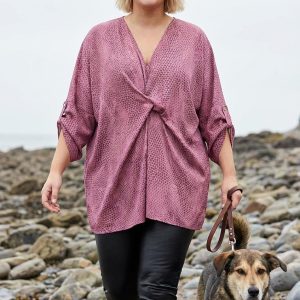 Snake Print Twisted Front Batwing Oversized Top