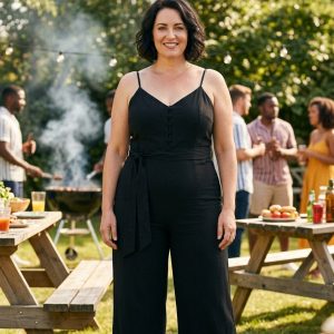 Black Curve Button Front Jumpsuit