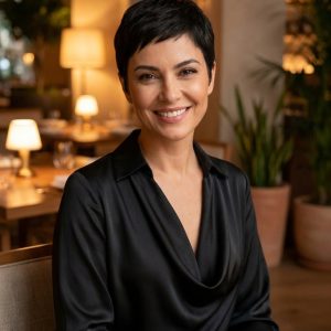 Black Satin Cowl Neck Blouse