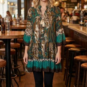 Tassel Detailed Animal Print Tunic/Dress