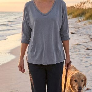 V Neck Fade Wash Top - Pink, Blue, Camel, Grey & Taupe