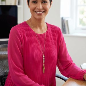 Necklace Long Sleeved Pleated Top