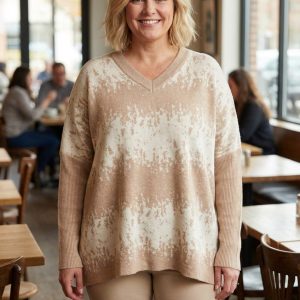 V Neck Caramel/Cream Gradient Print Jumper