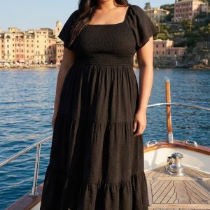Curve Black Shirred Bodice Dress