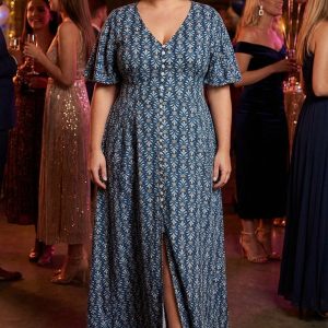 Curve - Navy Button Front Dress