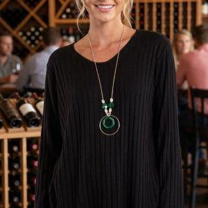 Fine Knit Ribbed Black Necklace Jumper
