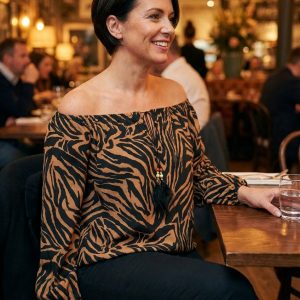 Animal Print Tie Front Bardot Top