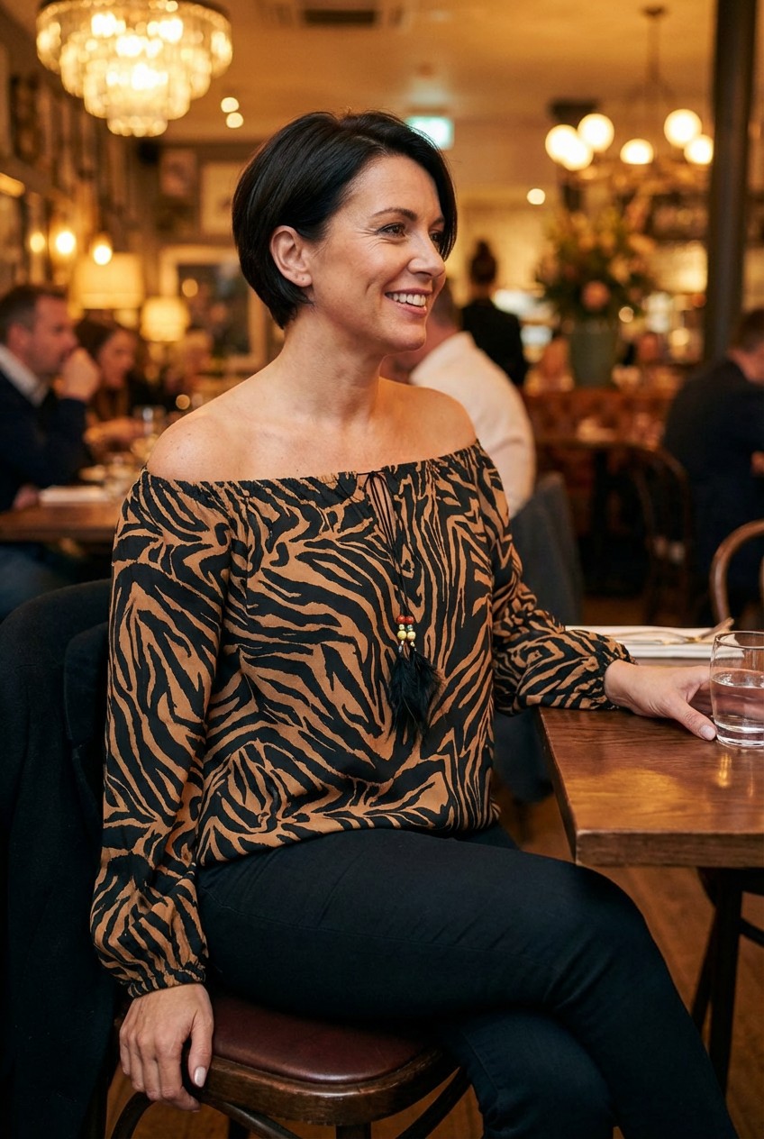 Animal Print Tie Front Bardot Top