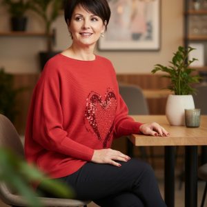 Round Neck Sequinned Love Heart Top