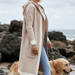 Longline Hooded Beige Cardigan