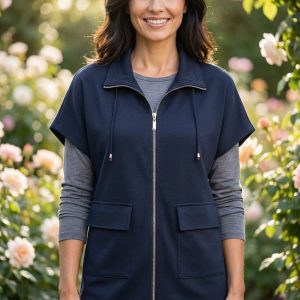 Funnel Neck Short Sleeve Jacket