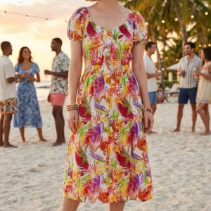 Tropical Print Bardot Dress