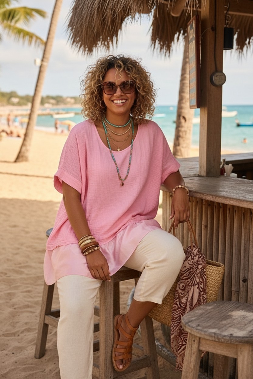 Curve Satin Trim Top