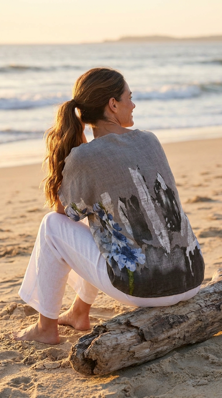 Linen Style Botanical Print Tunic - Image 3