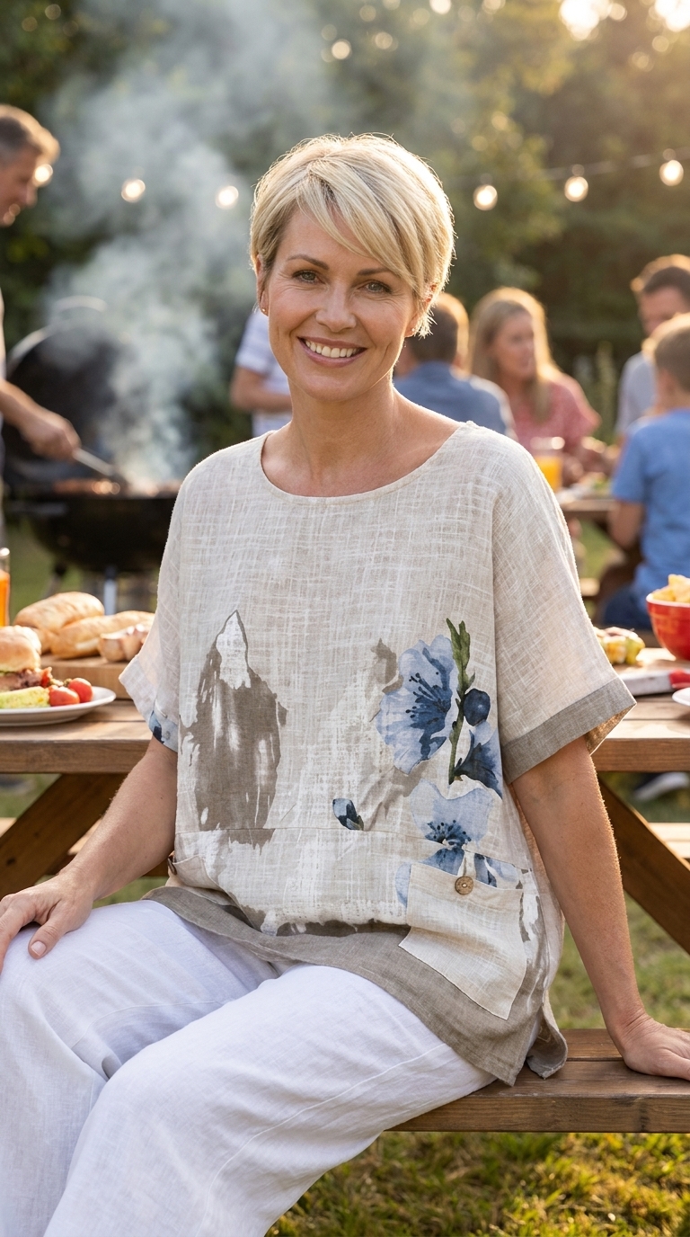 Linen Style Botanical Print Tunic - Image 4