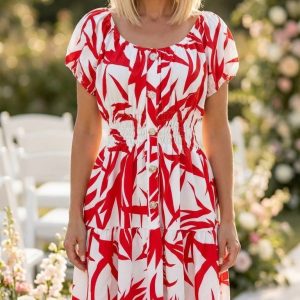 Red and White Bardot Dress